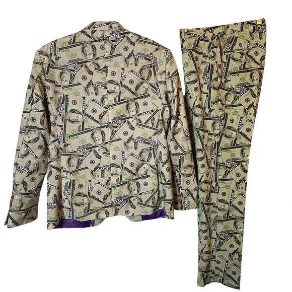OppoSuits Mens Cash Money $100 Bill Novelty Suit Set Blazer Slacks Size 40 34x33